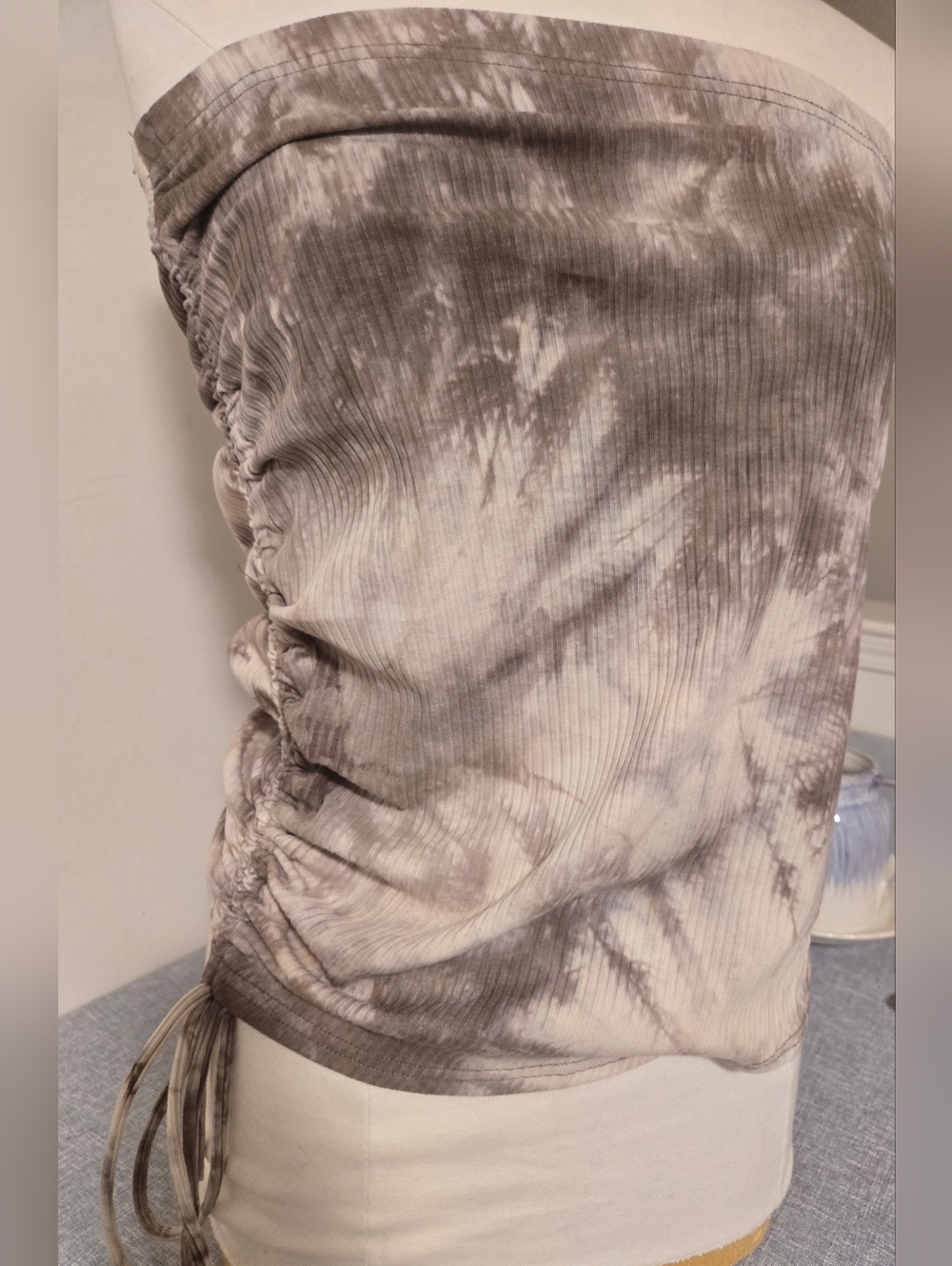 Tie-Dye Ribbed Strapless Tube Top - Neutral Taupe